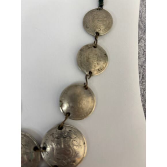 Silver Soles De Oro Peruvian Graduated Coin Necklace AS IS #64590 - Picture 5 of 9